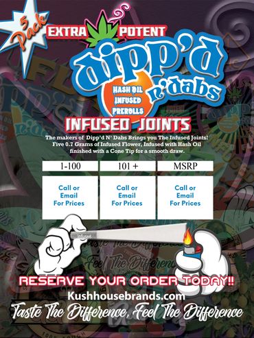 This is the Price Menu with a Graphic of an Infused Joint and a lighter with hands holding them.