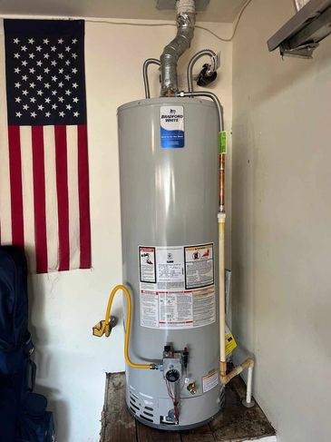 Bradfrod White 50 Gallon Water Heater installed in a garage