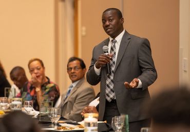 Orange County Sheriff Candidate Eric McIntyre Engaging an Audience after receiving Bridges Award