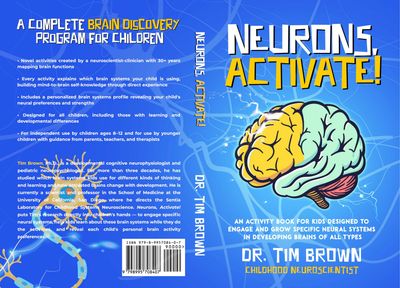 Cover of a children's brain activity book by Dr. Tim Brown.