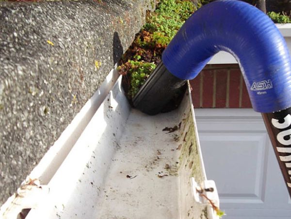 Gutter cleaning Heavy debris with organic growth in gutter