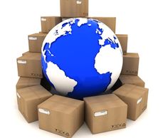 earth and shipping boxes