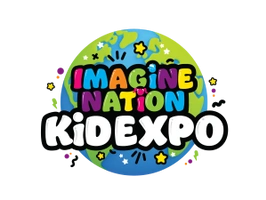 Colorful Imagine Nation Kidexpo logo with a globe and stars.