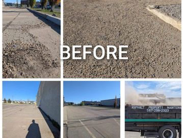 Before Parking Lot Cleaning using dump truck, skid steer sweeper, behind curbs, property cleaned