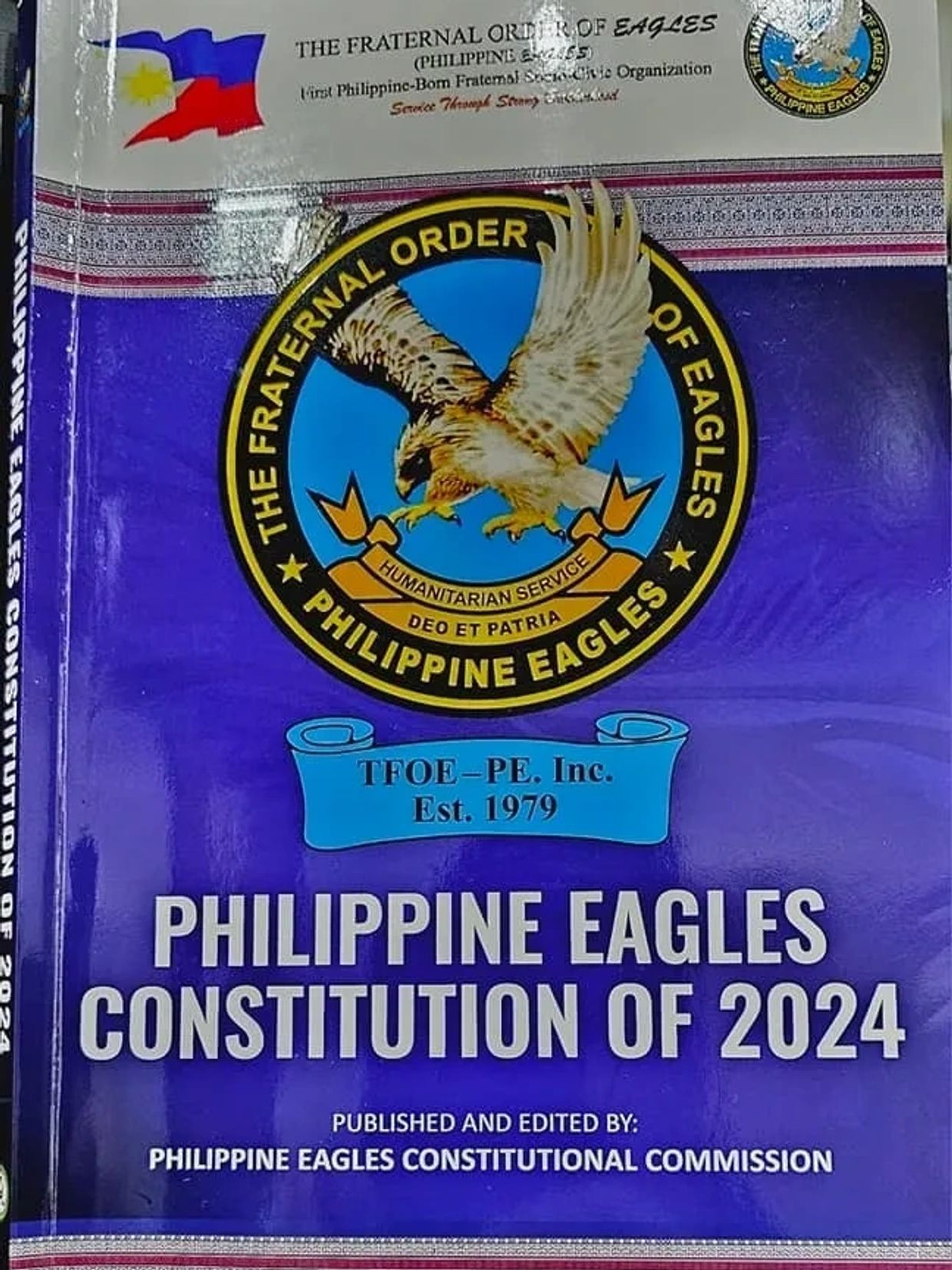 Cover of the 2024 Philippine Eagles Constitution with emblem and establishment details.