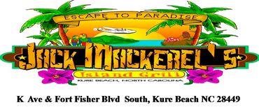 Logo for Jack Mackerel's Island Grill in Kure Beach, NC.