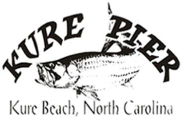 Logo featuring a fish and text Kure Pier, Kure Beach, North Carolina.
