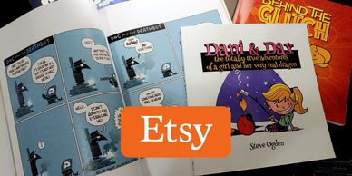 Shot of several of Steve Ogden's physical books, available signed from the author via ETSY