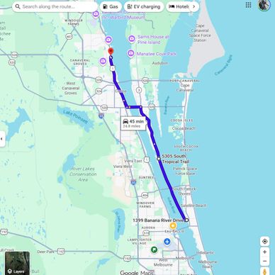 A map showing a 24.8-mile driving route taking 45 minutes.