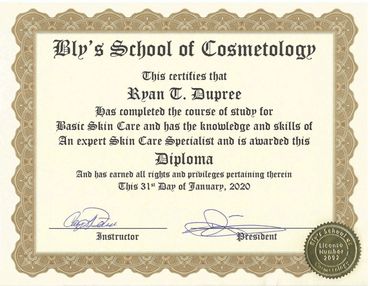 Bly's School of Cosmetology, Diploma