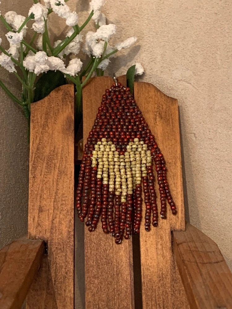 seed bead heart fringe earrings