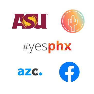logos for ASU, Phoenix Startup Week, yesphx, azcentral dot com and facebook on a white background
