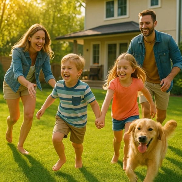 Helping families enjoy safe, clean, worry-free time outdoors. The smiling parents, happy kids, and p