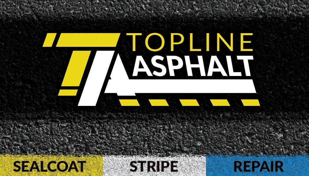 Topline Asphalt Company Main Logo including 3 main service offerings. Sealcoat, Stripe, Repair. 