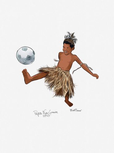 Papua New Guinea - Village boy playing with old soccer ball