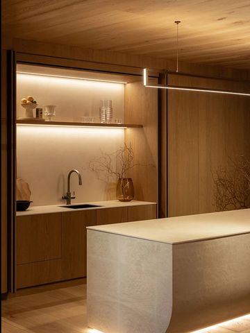 modern kitchen with white oak cabinets