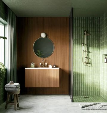 wood and green bathroom