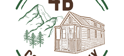4B Cabin Company Logo that includes a tiny home cabin and a mountain scene.