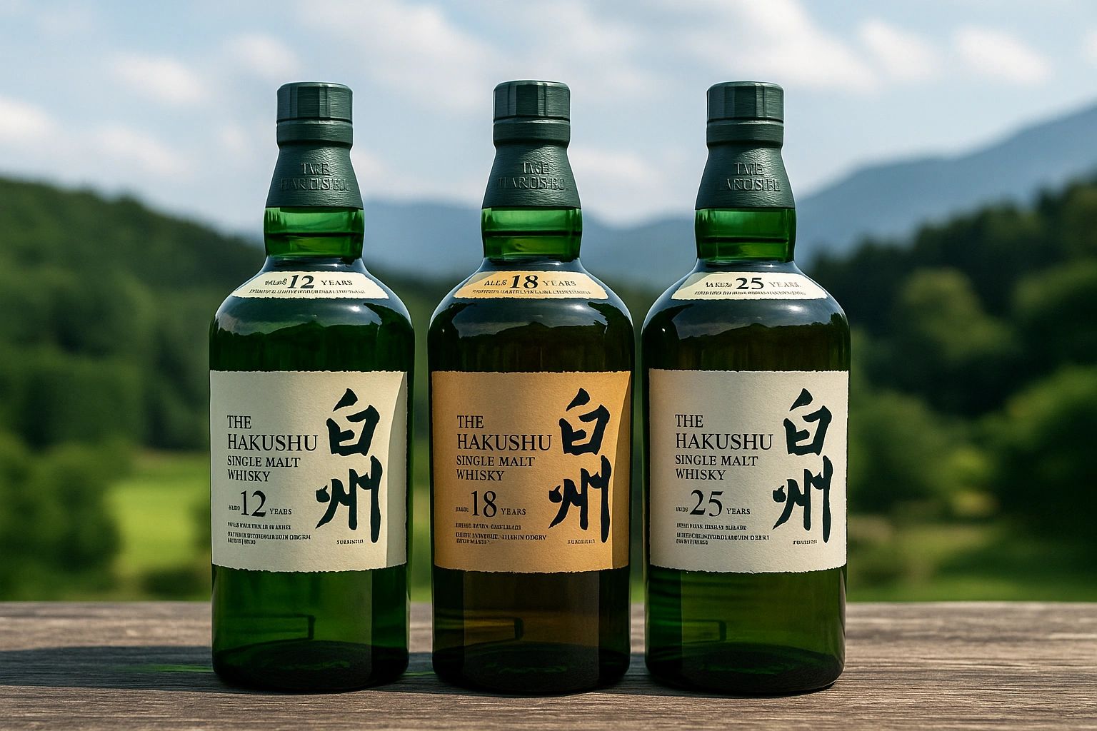 白州日本威士忌收購指南-白州以森林系威士忌聞名，展現清新果香與淡雅煙燻層次。系列包含12年、18年、25年、泥煤煙燻版與機場免稅限定版。我們提供專業鑑定、即時透明報價與高價回收，協助您掌握市場行情。