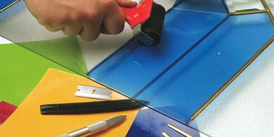 Tools for applying self adhesive lead strip  and art glass film