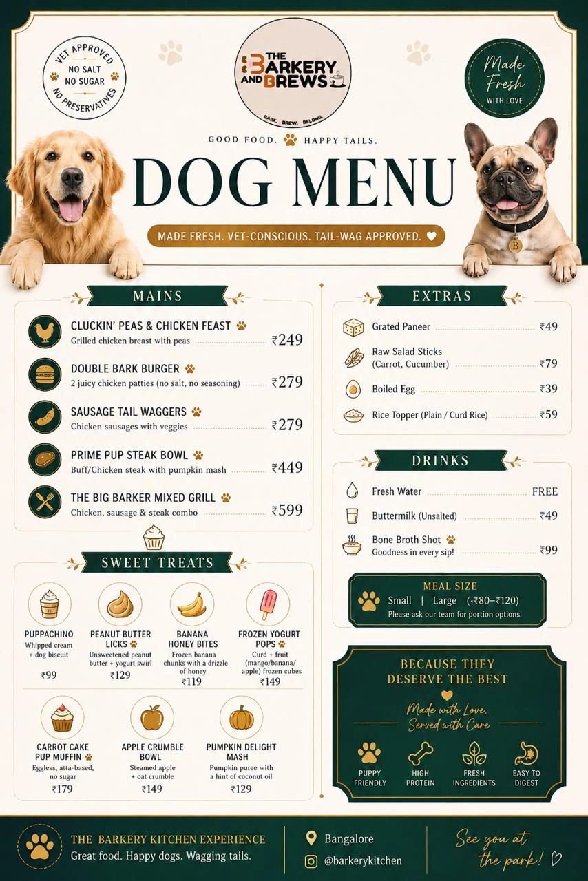 Dog menu with fresh, vet-approved meals and treats for happy, healthy dogs.