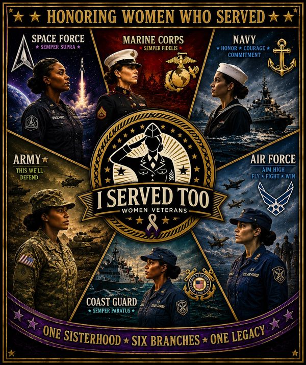 Poster honoring women veterans from six military branches.