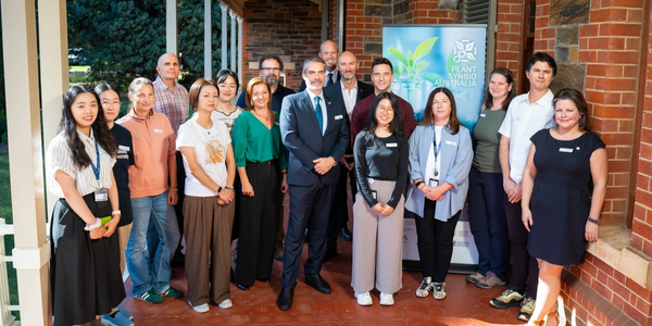 Group of professionals posing for a photo at Plant SynBio Australia event.