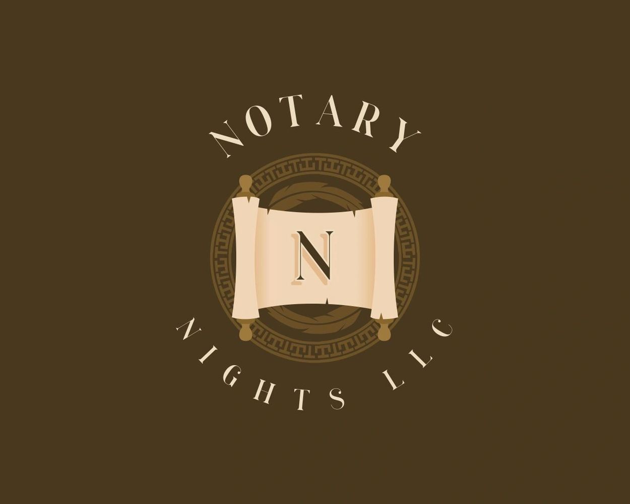 Elegant logo with a scroll and letter N for Notary Nights LLC.