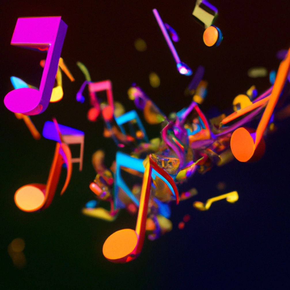 Music notes floating with vibrant colors.