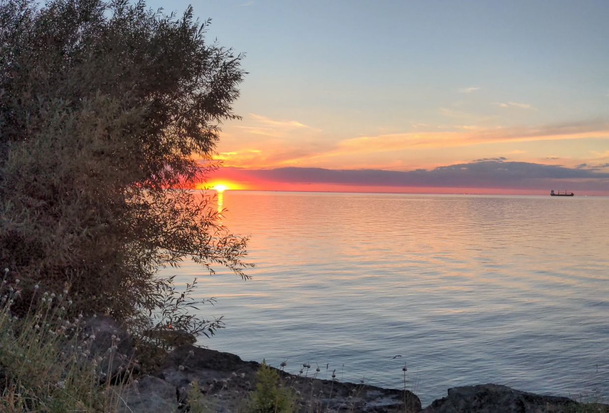Lake Ontario Sunset with Ship in the distance