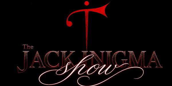 Logo of The Jack Enigma Show with stylish red and white text on black.