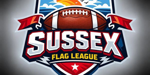 Sussex Flag League logo with a football and red banners.