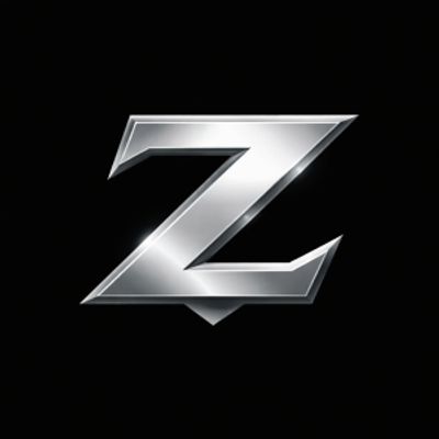 A shiny silver metallic letter Z on a black background.