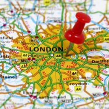 A map, with a pin in it on London