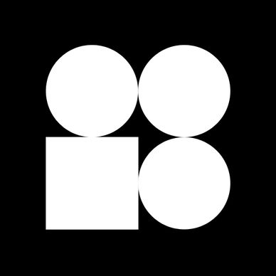 Icon with three white circles and one white square on black background.