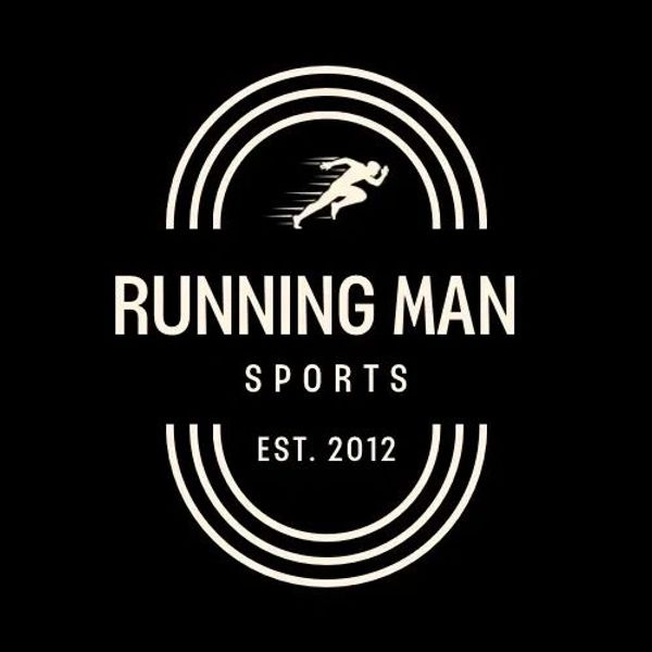 Logo for Running Man Sports, established in 2012, featuring a running figure and curved lines.
