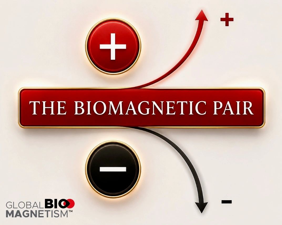 Illustration of biomagnetic pair with positive and negative poles.