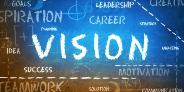 A vibrant vision board with motivational words.