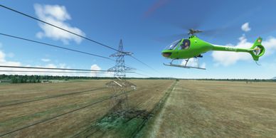 Lime green Guimball Cabri G2, Hovering next to power lines