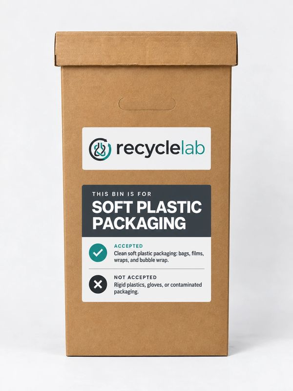 Recycling bin for soft plastic packaging.