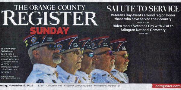 Front Cover of the Orange County Register honoring members of our honor guard 2023.  Bob Franzwa, Ro