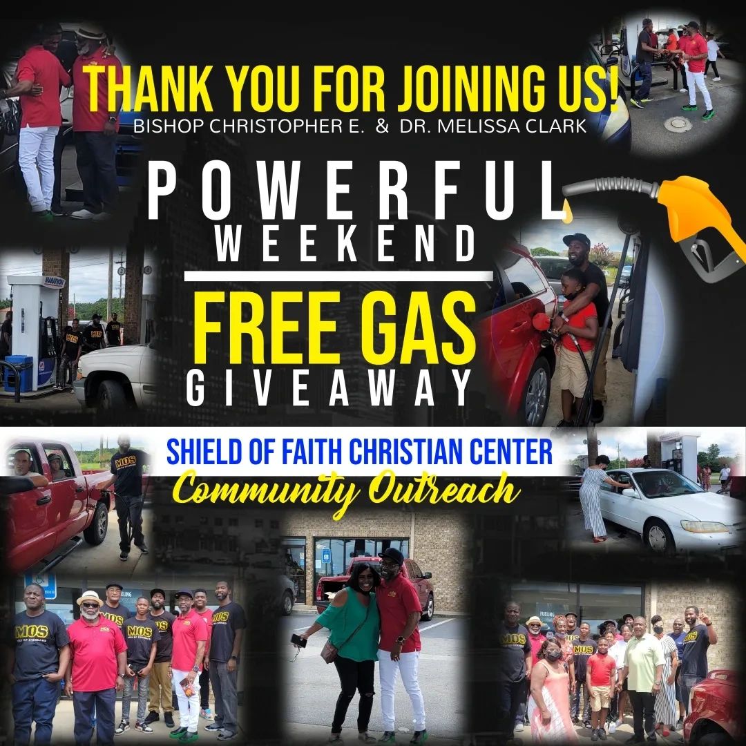 Community outreach event offering free gas to support local residents by Shield of Faith Christian Center.