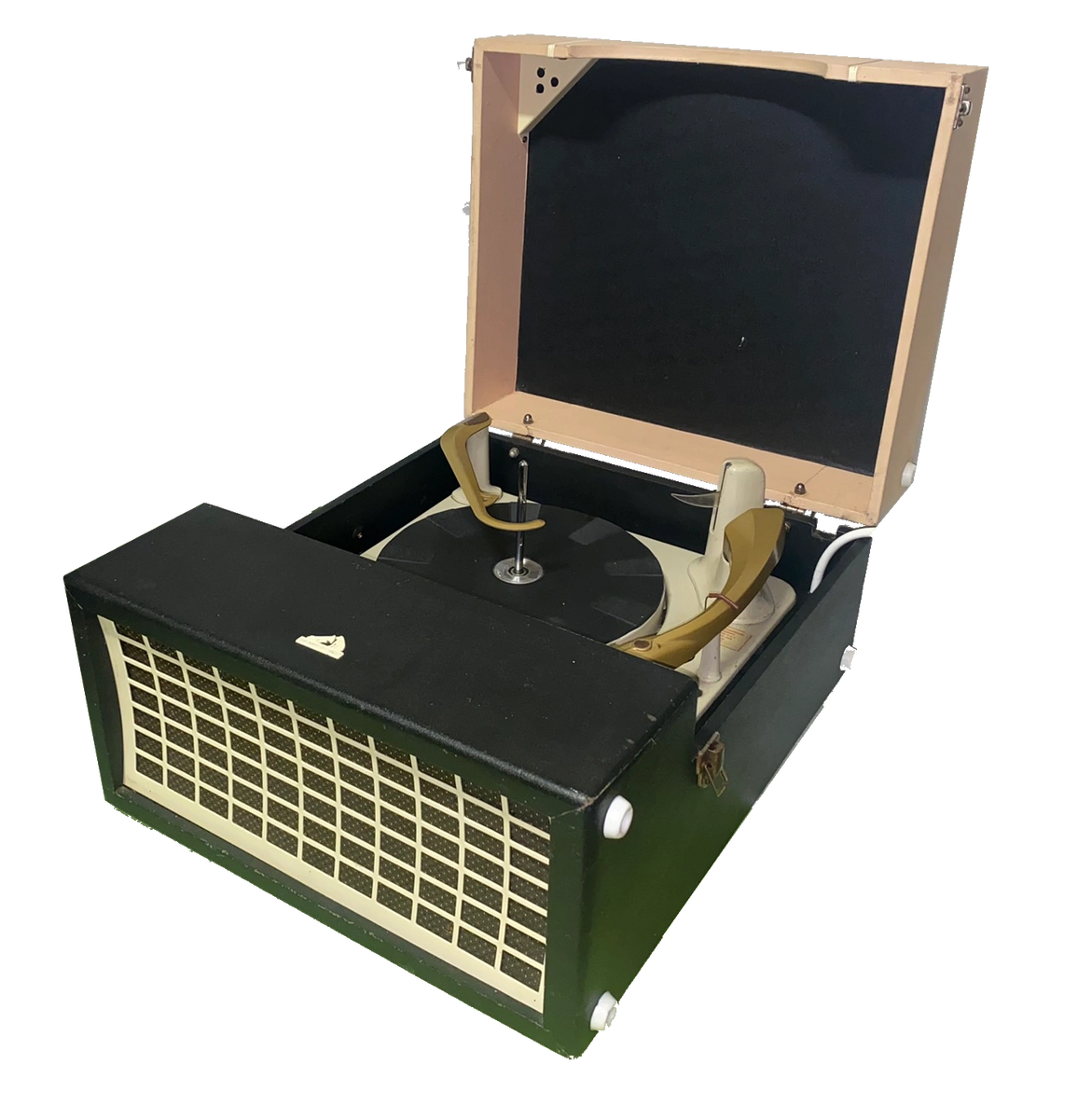 Australian Made HMV His Master’s Voice C1 tabletop Record Player with BSR stacker turntable dark