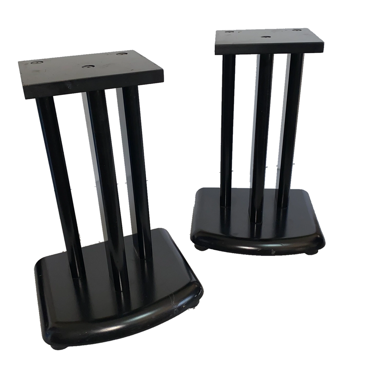 Black Timber Speaker stands with isolation feet 465mm high
