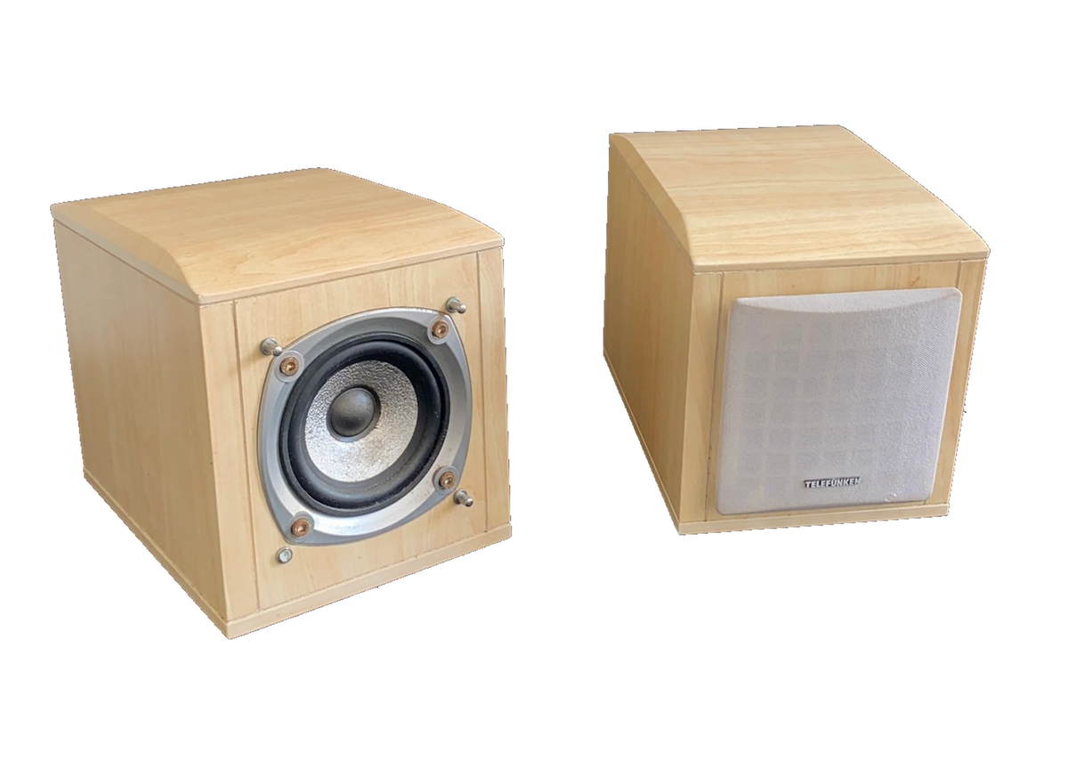 Pair Early 2000s Telefunken Micro Cube Speakers Beech woodgrain 8Ω 30W