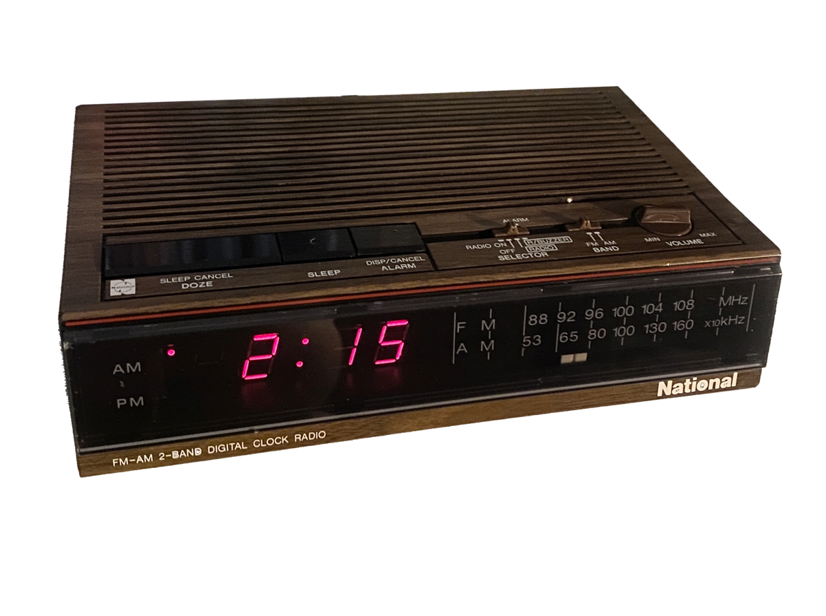 Woodgrain National RC6060 red LED AM FM Clock Radio 1985 RC6060