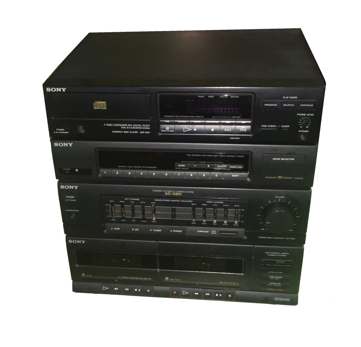 Complete 1989 Midi Hi-Fi system SONY XO-D301 AM/FM/SW / Dual Cassette / CD  Player /