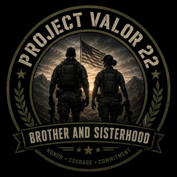 Two soldiers with American flag background and text emphasizing brotherhood.
