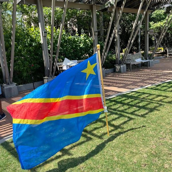 DRC flag floating in downtown Greenboro, NC