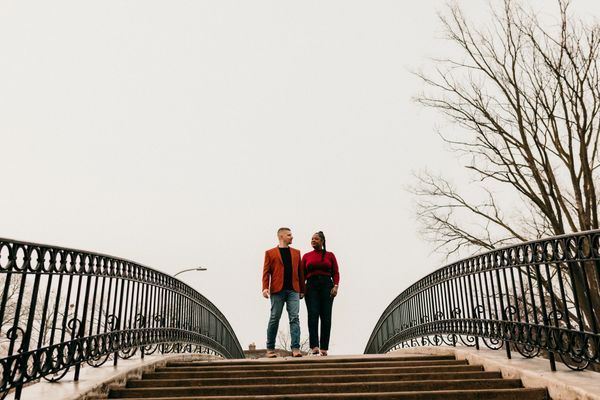 Winter love under a gray sky